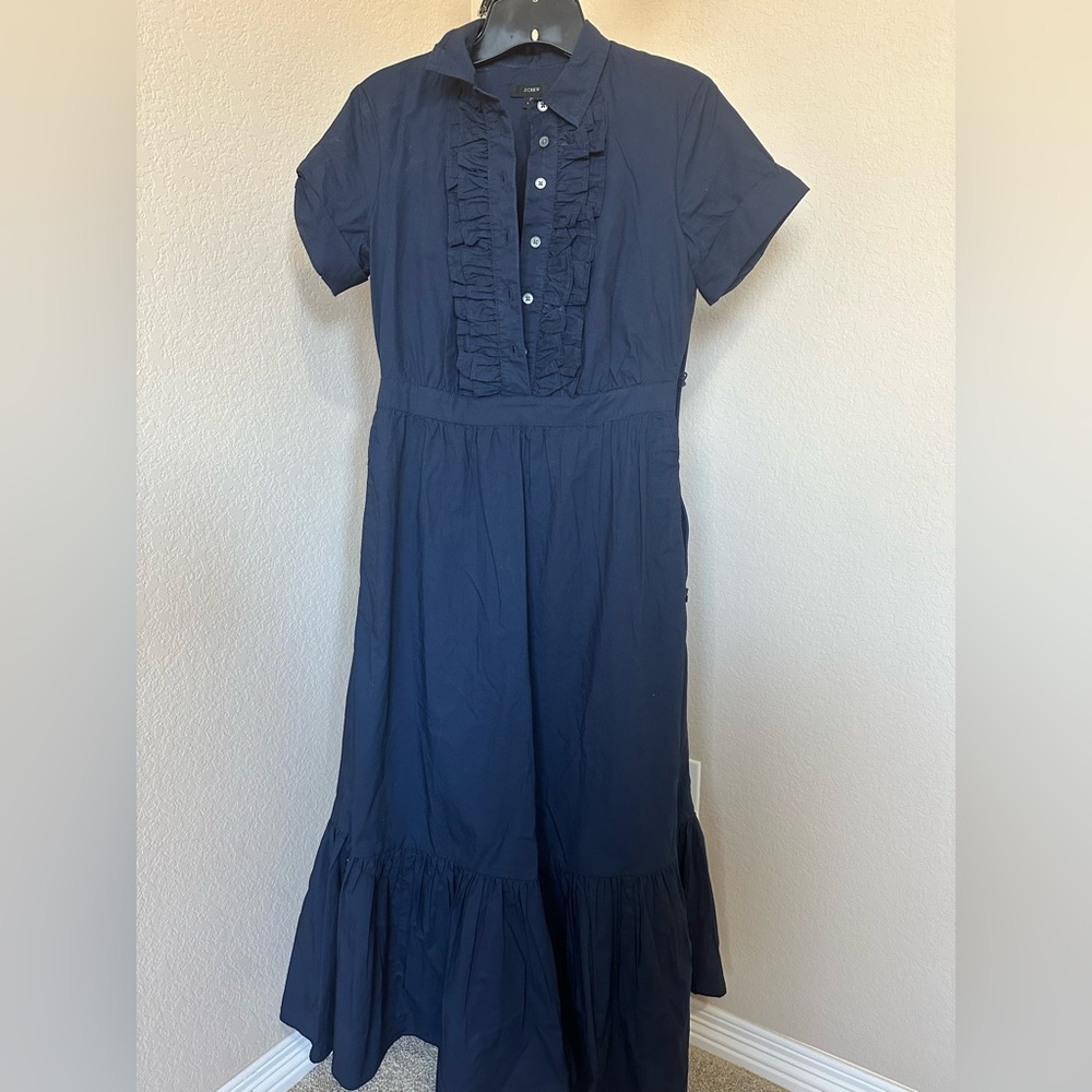Jcrew navy cotton midi ruffle dress size 0